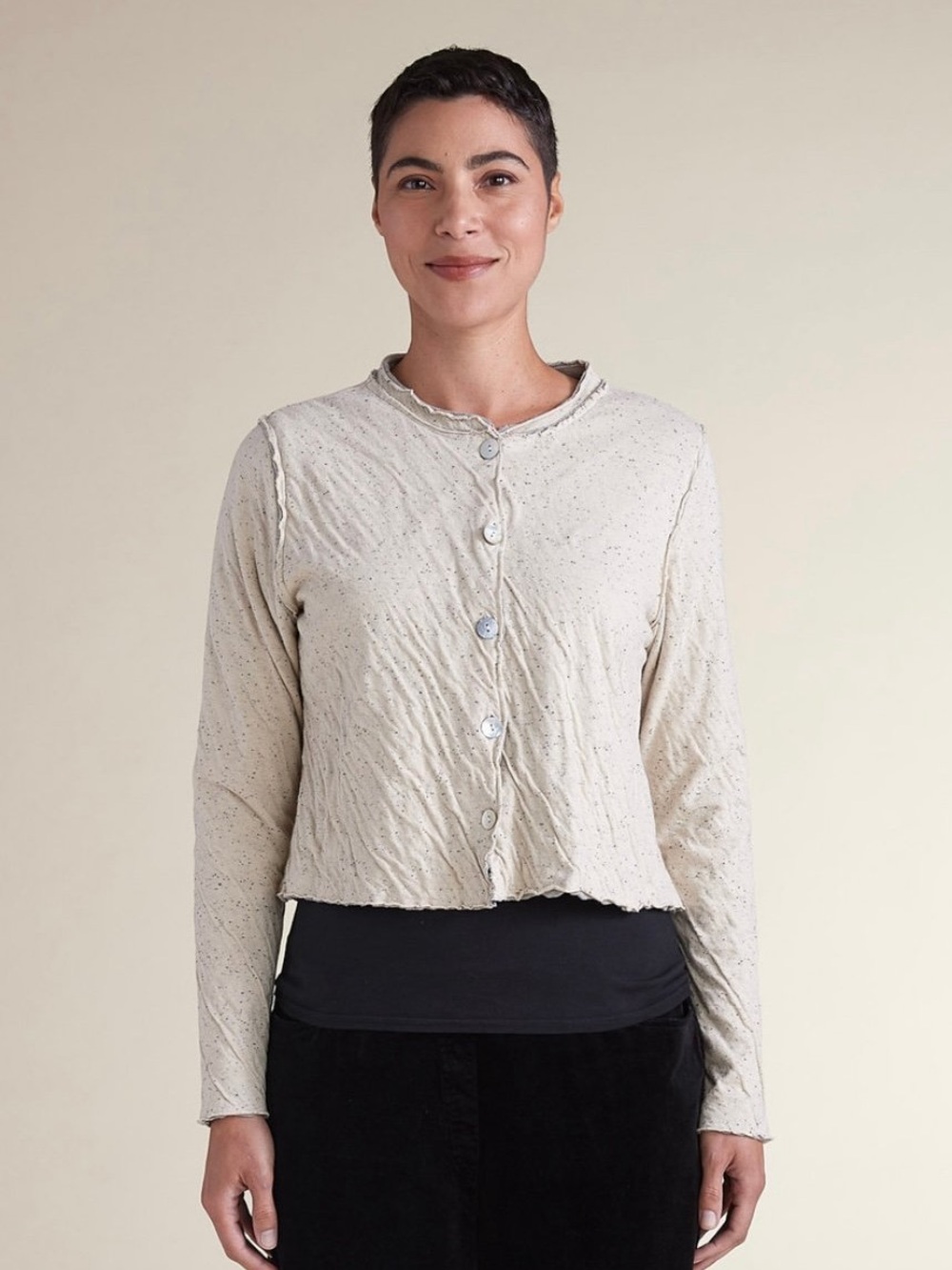 Cut Loose Moonbeam Speckle Double Face Crop Cardigan Large Asymmetrical RARE USA